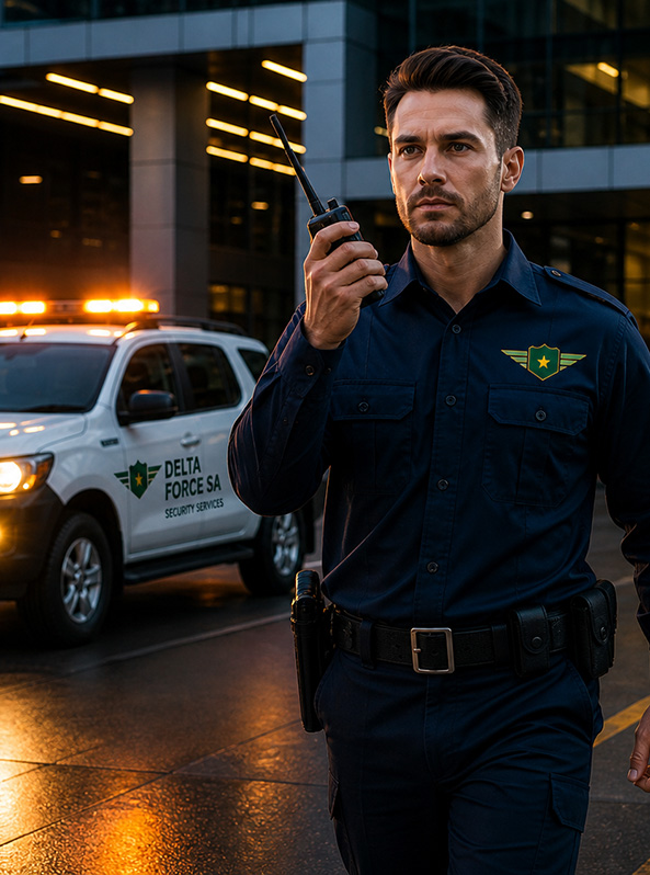 Alarm response security guard arriving on site in Adelaide to respond to triggered alarm