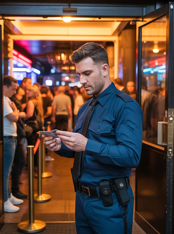 Venue security guard managing entry at Adelaide bar ensuring safe and controlled access